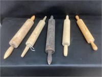 Collection of 5 Vintage Wooden Rolling Pins