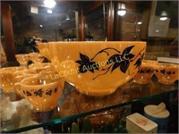 peach lustre punch bowl w 10 cups, irredescent