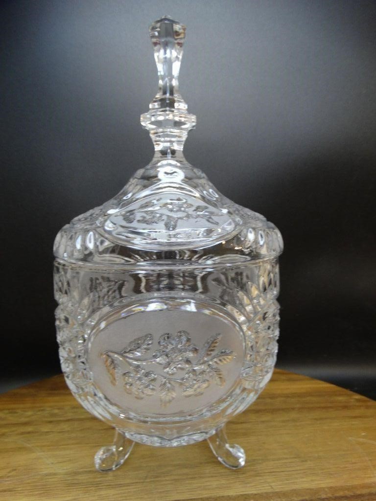 Footed Heavy Leaded Crystal 10" Tall Lidded Dish