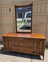Mid-century Modern Walnut Long Dresser W/ Mirror