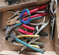 TRAY OF ASSORTED PLIERS, CUTTERS, MISC