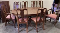 OVAL DINING TABLE, 8 COUNCILL CRAFTSMEN CHAIRS, &