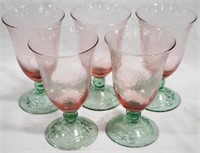 5 Pink & Green Iced Tea 7" Glasses