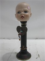 15" Tall Upcycled Doll Head Art Piece W/Heart