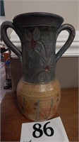 HANDLED POTTERY VASE SIGNED BY ARTIST 10 IN