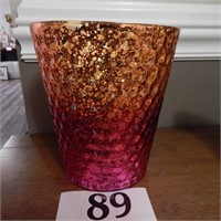 RED WITH GOLD INTERIOR GLASS WASTE CAN 8 IN