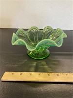 Uranium Glass Opalescent Ruffled Bowl