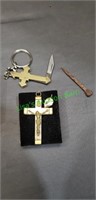 Brass cross keychain knife nail crucified