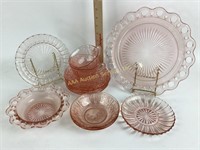 Pink Glass: (4) Platter Dishes, (6) Saucers, (2)