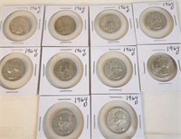 10 - 1964 D Washington Silver Quarters