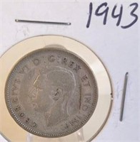 1943 Georgivs VI Canadian Silver Quarter