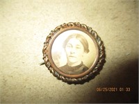 Pre- War ? Women Sad Pic. Pin/ Broach (Goldtone)