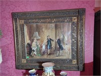 Handcolored Litho Gilt Gesso Framed Picture
