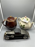 Two Petite Coffee Pots and Toy Car