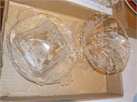 2 Etched rose dishes butter & bowl KITCHEN