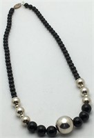 Sterling Silver Black Beaded Necklace