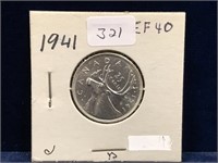 1941 Canadian Silver 25 Cent Piece  EF40