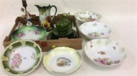 Box w/ Many Painted Plates, Bowls, PItcher,