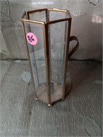 Vintage Etched Glass And Brass Candlestick