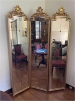 Gilt Wood 3 Panel Venetian Mirror Room Divider