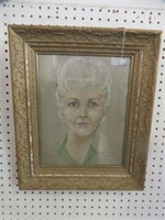 FRAMED CHALK PORTRAIT - SIGNED AND DATED 8/6/69