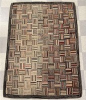 Country Log Cabin Hooked Rug - 51" x 69"
