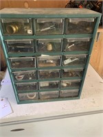 Work shelf storage unit with contents