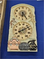 NATIVE AMERICAN CLOCK AND THERMOMETER