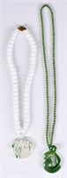 Group of 2 Jadeite Beaded Necklaces w/Pendants