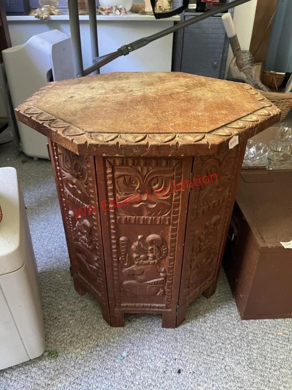 Tribal Carved Vintage Collapsible Table  (Living