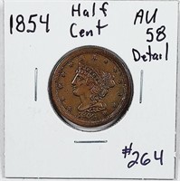 1854  Half Cent   AU-58 detail