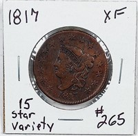 1817  Large Cent  XF  "15 star variety"  nice coin