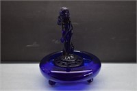 Vintage Cobalt Figurine Flower Frog & Vase