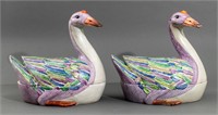 Chinese Export Goose Form Tureens, Pair