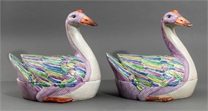 Chinese Export Goose Form Tureens, Pair