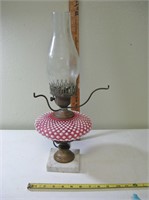 Vtg Cranberry Hobnail Lamp/Glass Chimney