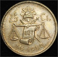 1950 MEXICO 25 CENTAVOS Rare Silver 25 Centavos