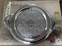 ONEIDA COLONIAL STYLE ROUND TRAY W HANDLES,