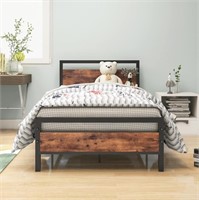 HOJINLINERO Metal Bed Frame Twin Size with Wood He