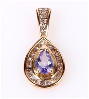 10K YELLOW GOLD DIAMOND TANZANITE LADIES PENDANT