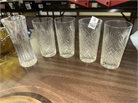 Glass bud vase & glass tumblers (set of 4)