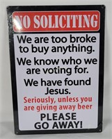 New No Soliciting Please Go Away Tin Sign