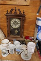 GROUPING OF COFFEE MUGS & SPARTUS CLOCK