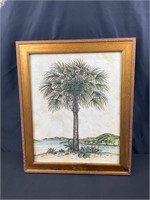 Palm Tree Scene, Artist Signed Print Framed.