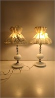 Pair of Vintage Hobnail Milk Glass Table Lamps