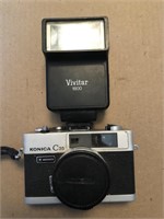 Konica C35 35mm Camera w/ Vivitar 1800 Flash