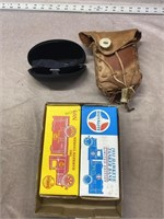 2 coin bank trucks sunglasses leather pouch