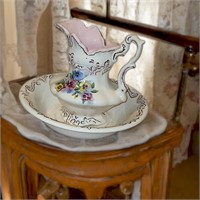 Antique Pansies Ceramic Wash Pitcher & Bowl