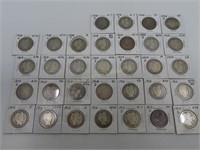Lot of 32 Silver Barber Quarters, 1908-1913