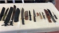 Assorted Hunting Knives & Machetes